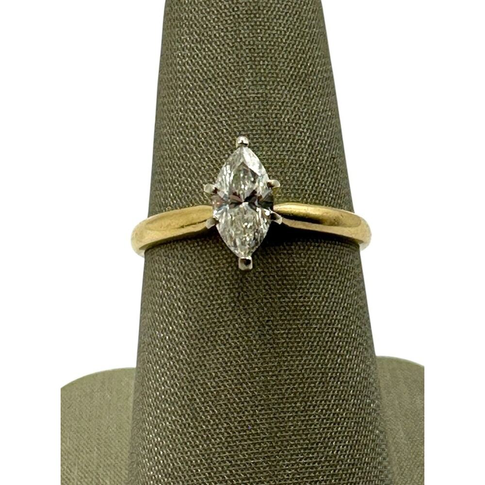 14K Yellow Gold Marquise .50ct Diamond Solitaire Ring Size 7 2.2 grams (13320)